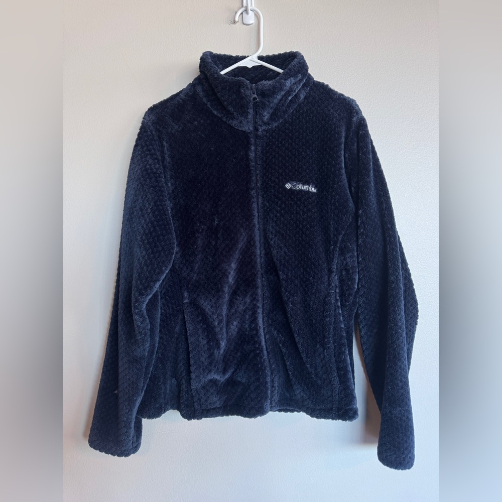 Columbia Beech Forest Sherpa Fleece Jacket Navy Blue Furry Fluffy Full Zip Large